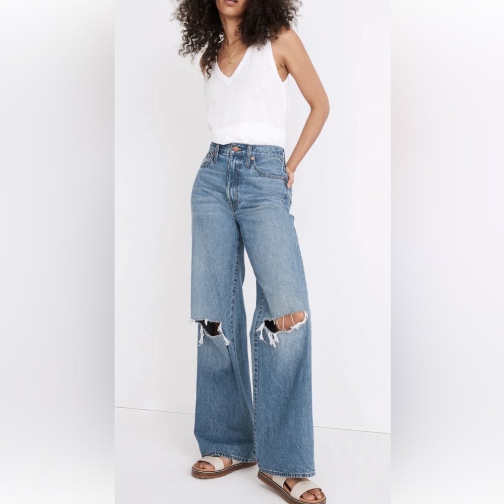 Madewell super wide-leg jeans with holes in the knees
